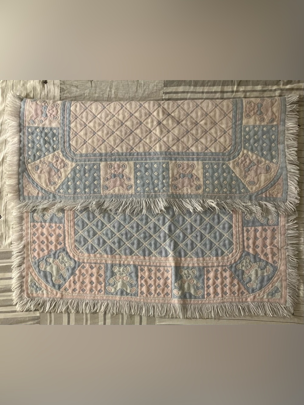 Vintage Teddy Patchwork Quilt - Blue & Pink